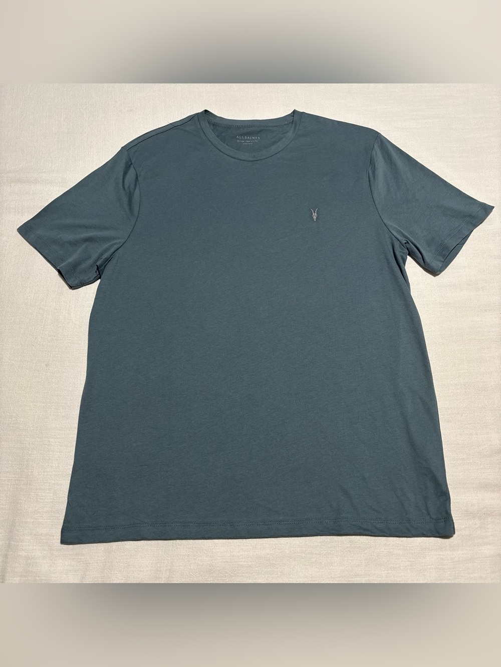 Men’s ALLSAINTS Brace SS Crew Tee | Blue-Green | Size XXL | Regular Fit